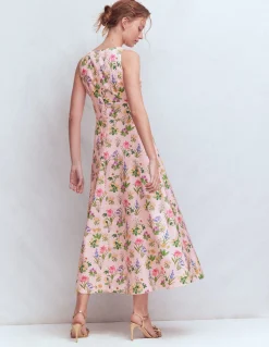 Boden Robes & Combinaisons|Longues-Robe longue Silvia avec corsage à baleines Motif Delicate Blossom rose