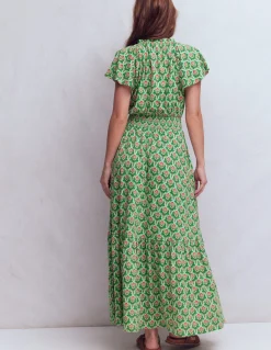 Boden Robes & Combinaisons|Longues-Robe longue Tala en jersey à volants Pistache, motif Ornamental Stamp