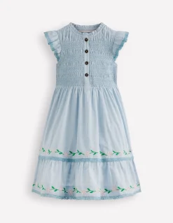 Boden Robes-Robe midi à corsage froncé Bleu brumeux