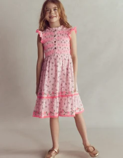 Boden Robes-Robe midi à corsage froncé Motif Daisy Chain rose craie