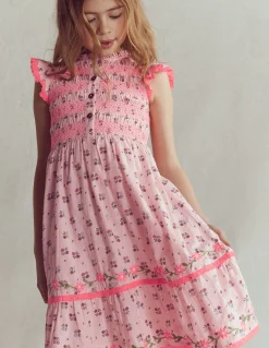 Boden Robes-Robe midi à corsage froncé Motif Daisy Chain rose craie