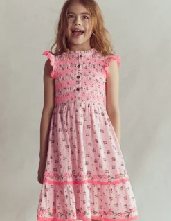 Boden Robes-Robe midi à corsage froncé Motif Daisy Chain rose craie