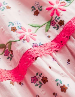 Boden Robes-Robe midi à corsage froncé Motif Daisy Chain rose craie