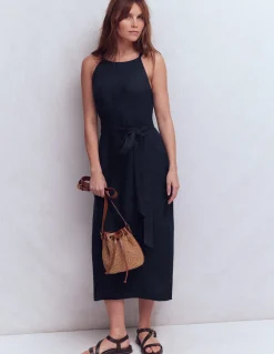 Boden Robes & Combinaisons|Midi-Robe midi à encolure américaine Rosa en lin Bleu marine