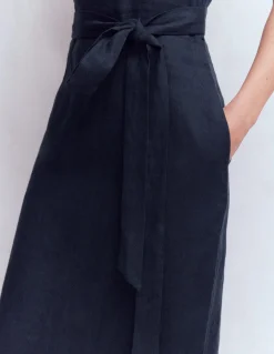 Boden Robes & Combinaisons|Midi-Robe midi à encolure américaine Rosa en lin Bleu marine