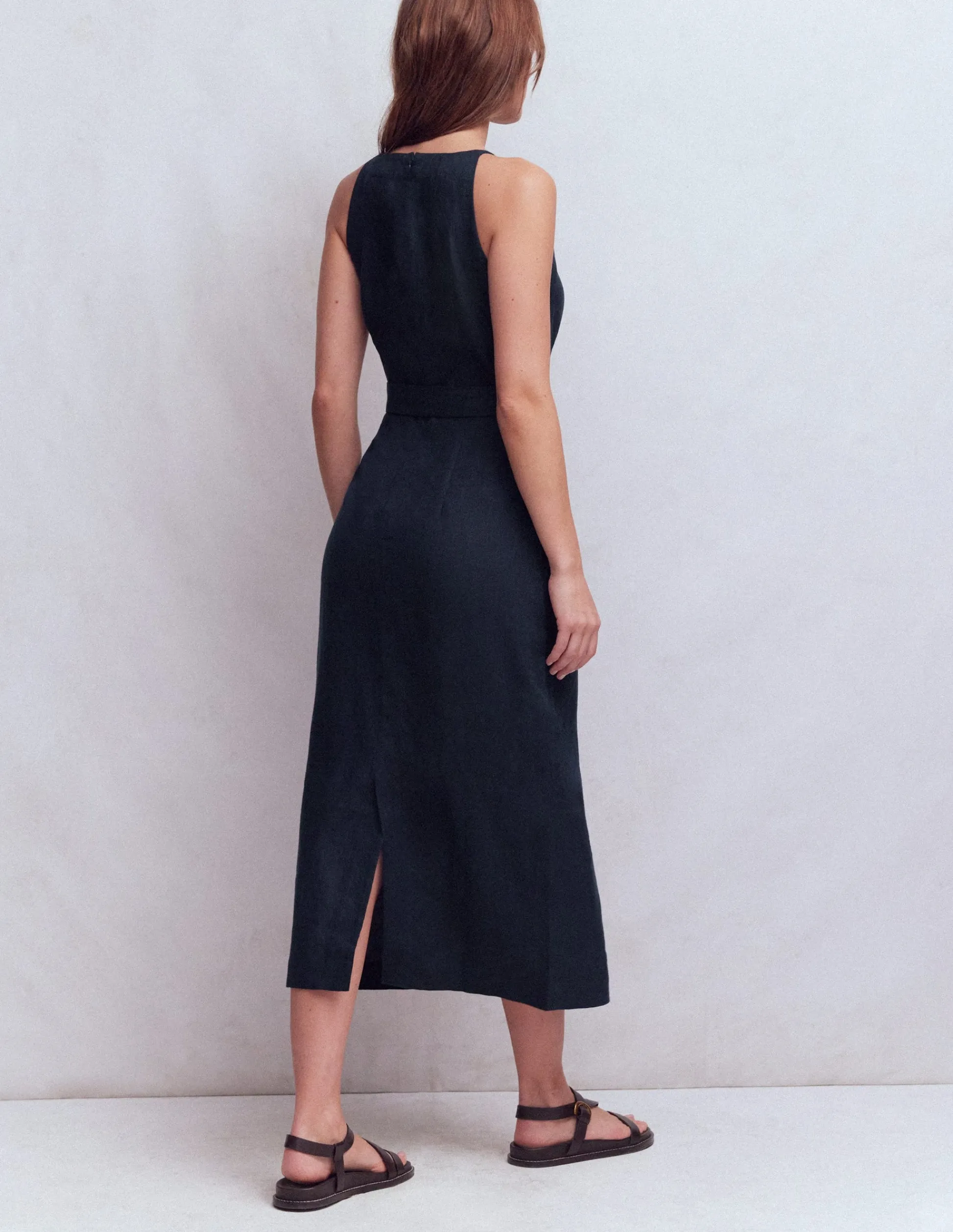 Boden Robes & Combinaisons|Midi-Robe midi à encolure américaine Rosa en lin Bleu marine