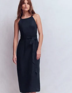 Boden Robes & Combinaisons|Midi-Robe midi à encolure américaine Rosa en lin Bleu marine