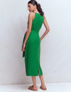 Boden Robes & Combinaisons|Midi-Robe midi à encolure américaine Rosa en lin Vert Amazonie