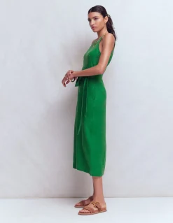 Boden Robes & Combinaisons|Midi-Robe midi à encolure américaine Rosa en lin Vert Amazonie