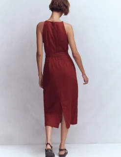 Boden Robes & Combinaisons|Midi-Robe midi à encolure américaine Rosa en lin Orange brûlé