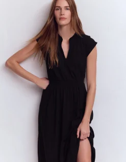 Boden Robes & Combinaisons|Midi-Robe midi Alba à smocks en jersey Noir