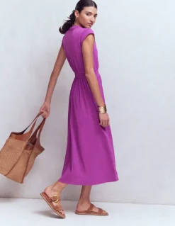 Boden Robes & Combinaisons|Midi-Robe midi Alba à smocks en jersey Prune