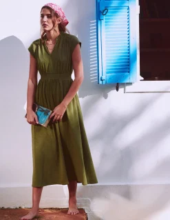 Boden Robes & Combinaisons|Midi-Robe midi Alba à smocks en jersey Olive