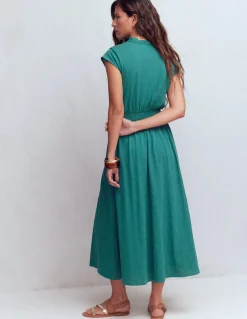 Boden Robes & Combinaisons|Midi-Robe midi Alba à smocks en jersey Vert canard