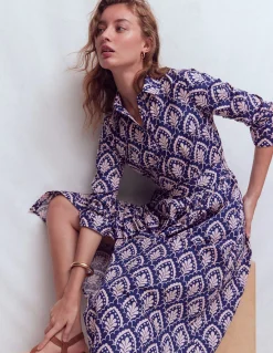 Boden Robes & Combinaisons|Midi-Robe midi Alexa à manches longues Motif Petal Terrace bleu marine
