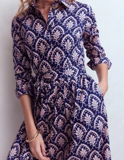 Boden Robes & Combinaisons|Midi-Robe midi Alexa à manches longues Motif Petal Terrace bleu marine