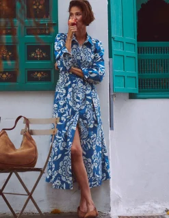 Boden Robes & Combinaisons|Midi-Robe midi Alexa à manches longues Bleu, motif Decorative Blossom