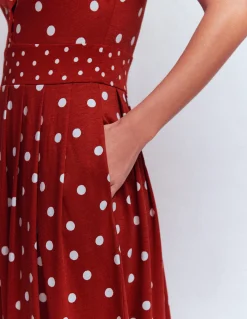 Boden Robes & Combinaisons|Midi-Robe midi Amber plissée en jersey Orange brûlé, pois peints