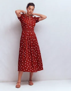 Boden Robes & Combinaisons|Midi-Robe midi Amber plissée en jersey Orange brûlé, pois peints