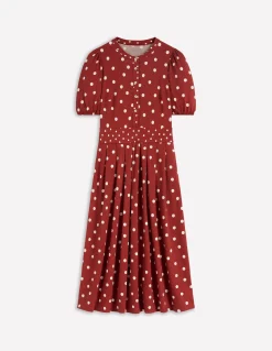 Boden Robes & Combinaisons|Midi-Robe midi Amber plissée en jersey Orange brûlé, pois peints