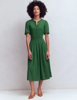 Boden Tenues De Travail|Robes & Combinaisons-Robe midi Amber plissée en jersey Vert chasseur