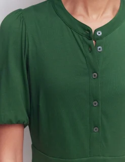 Boden Tenues De Travail|Robes & Combinaisons-Robe midi Amber plissée en jersey Vert chasseur