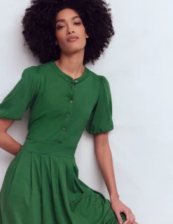 Boden Tenues De Travail|Robes & Combinaisons-Robe midi Amber plissée en jersey Vert chasseur