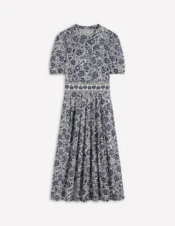 Boden Robes & Combinaisons|Midi-Robe midi Amber plissée en jersey Bleu marine foncé, motif floral