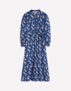 Boden Robes & Combinaisons|Midi-Robe midi Ava en coton Bleu jean, motif Blossomy Sprig