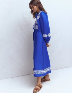 Boden Robes & Combinaisons|Midi-Robe midi Ava en lin mélangé Broderie bleue