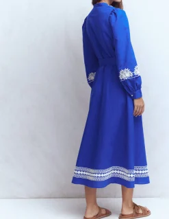 Boden Robes & Combinaisons|Midi-Robe midi Ava en lin mélangé Broderie bleue