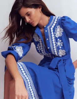 Boden Robes & Combinaisons|Midi-Robe midi Ava en lin mélangé Broderie bleue