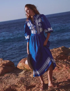 Boden Robes & Combinaisons|Midi-Robe midi Ava en lin mélangé Broderie bleue