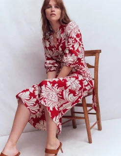 Boden Robes & Combinaisons|Midi-Robe midi Ava en lin mélangé Salsa, motif Botanical Flourish