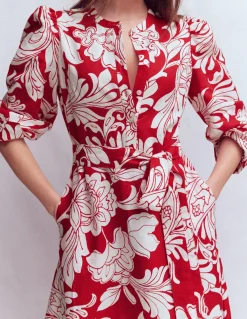 Boden Robes & Combinaisons|Midi-Robe midi Ava en lin mélangé Salsa, motif Botanical Flourish
