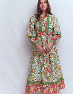 Boden Robes & Combinaisons|Midi-Robe midi Ava en lin mélangé Multi, motif Botanical Trail