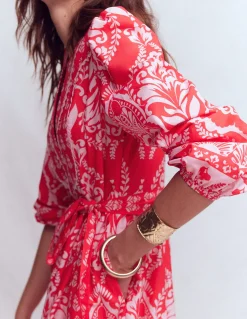 Boden Robes & Combinaisons|Midi-Robe midi Cary en coton Motif Ornamental Garden Mono rouge