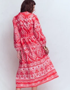 Boden Robes & Combinaisons|Midi-Robe midi Cary en coton Motif Ornamental Garden Mono rouge