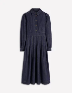 Boden Robes & Combinaisons|Midi-Robe midi en jean à jupe plissée Indigo