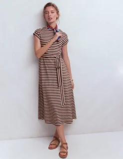 Boden Robes & Combinaisons|Robes Coupe Petite-Robe midi Eve en jersey Glycine profond, rayé ivoire