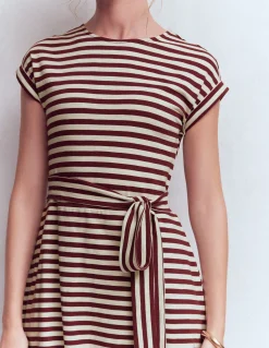 Boden Robes & Combinaisons|Robes Coupe Petite-Robe midi Eve en jersey Glycine profond, rayé ivoire