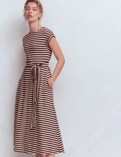 Boden Robes & Combinaisons|Robes Coupe Petite-Robe midi Eve en jersey Glycine profond, rayé ivoire