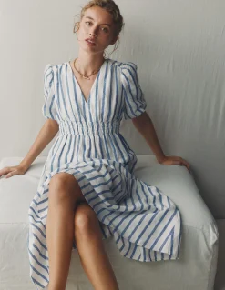 Boden Robes & Combinaisons|Midi-Robe midi Irene en lin Rayé bleu