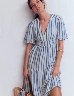 Boden Robes & Combinaisons|Midi-Robe midi Irene en lin Rayé bleu