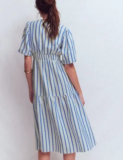 Boden Robes & Combinaisons|Midi-Robe midi Irene en lin Rayé bleu
