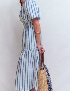 Boden Robes & Combinaisons|Midi-Robe midi Irene en lin Rayé bleu