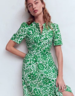 Boden Robes & Combinaisons|Midi-Robe midi Ivy en coton Vert verdoyant, motif Meadow Scatter