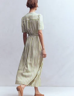 Boden Robes & Combinaisons|Midi-Robe midi Ivy en lin Rayé olive, ivoire