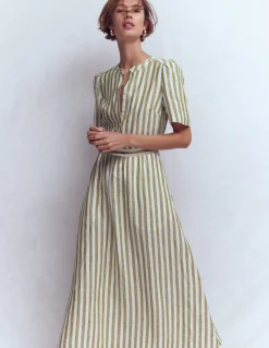 Boden Robes & Combinaisons|Midi-Robe midi Ivy en lin Rayé olive, ivoire