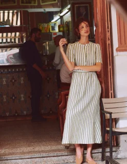 Boden Robes & Combinaisons|Midi-Robe midi Ivy en lin Rayé olive, ivoire